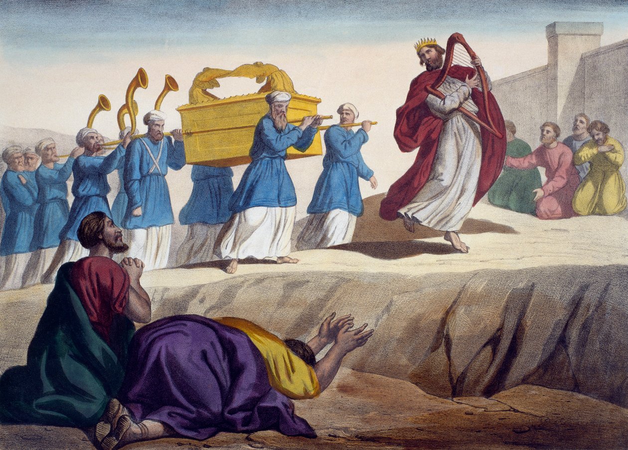 Daavid saattoi liitonarkin Jerusalemiin, kuvitus katekismuksesta LHistoire Sainte, julkaissut Charles Delagrave, Pariisi, 1800-luvun lopulla tekijältä French School