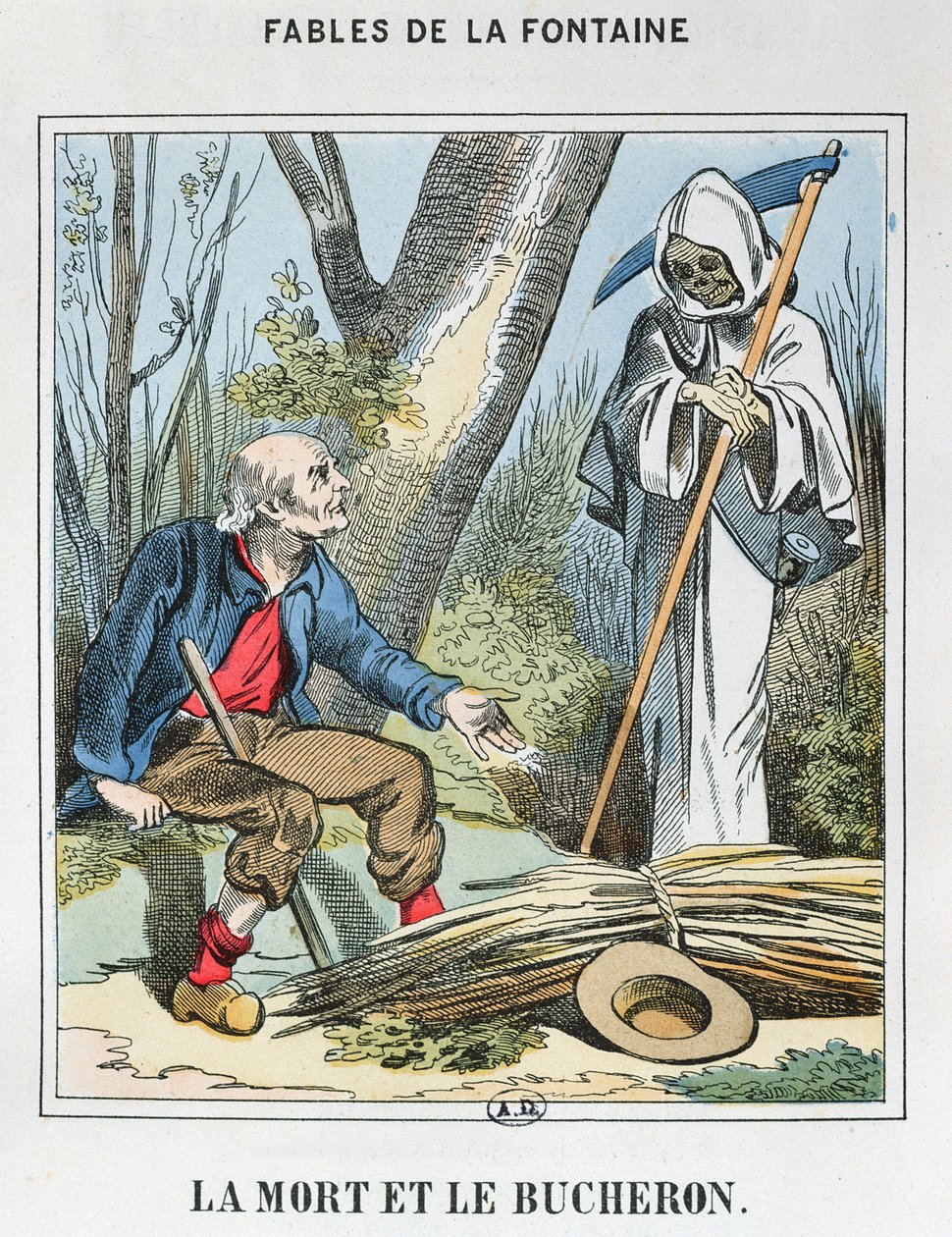 Death and the Woodman (värillinen kaiverrus) tekijältä French School