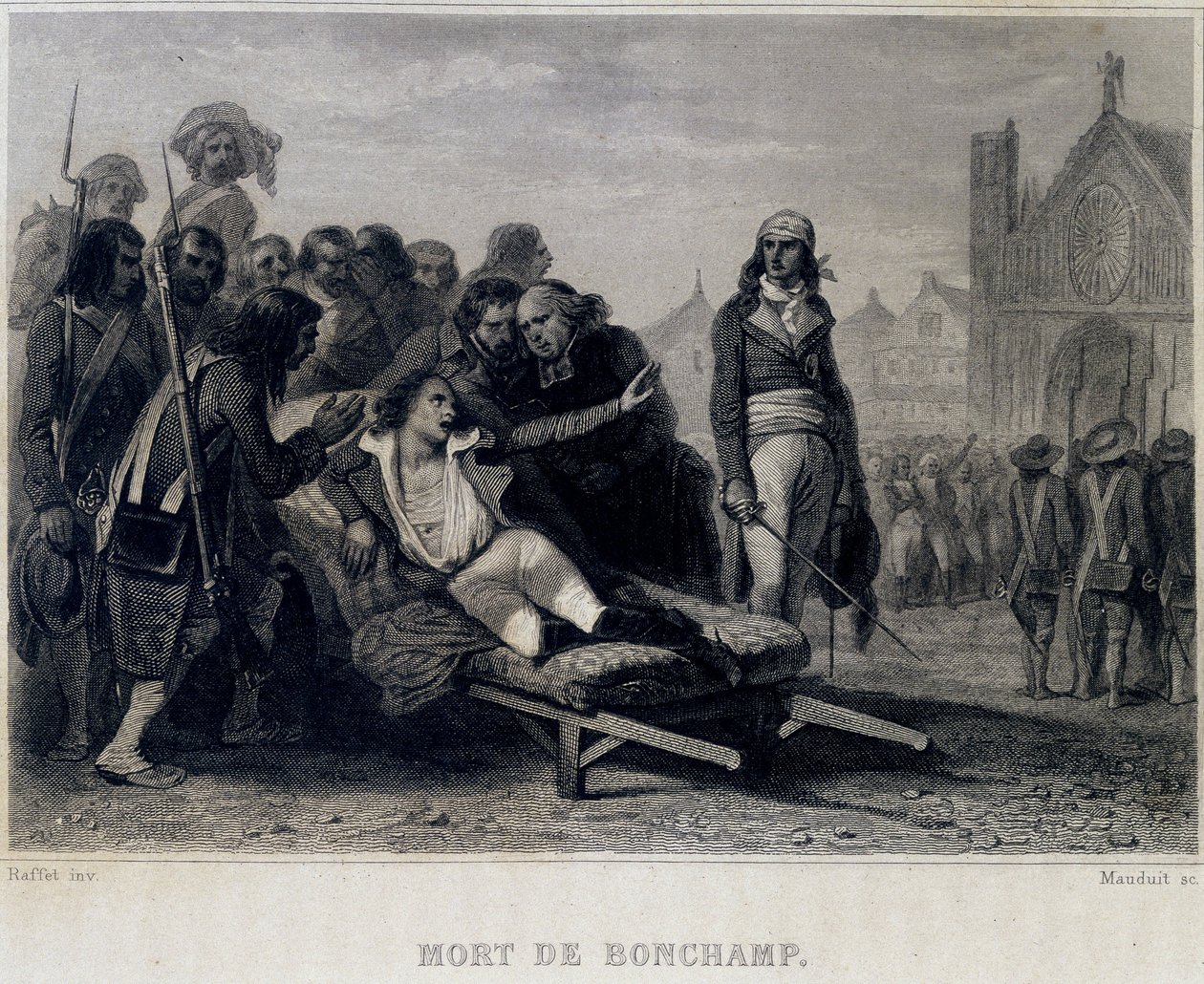 Death of Bonchamp ou Bonchamps (1793) - Thiersin teoksessa Revolution francaise. 1800-luvulla tekijältä French School