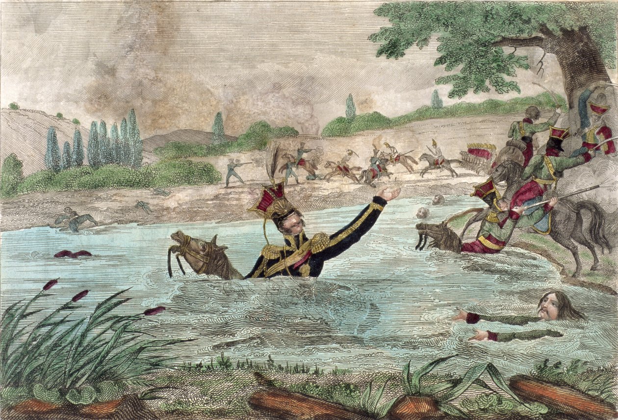 Prinssi Joseph Poniatowskin (1763-1813) kuolema Elstera-joessa, 1813 tekijältä French School