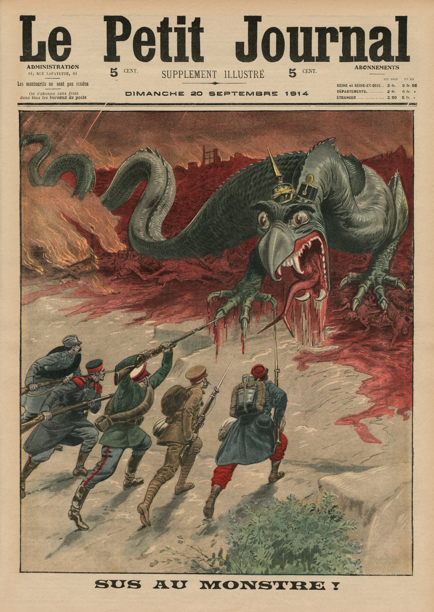 Kuolema hirviölle, etukannen kuvitus "Le Petit Journalista", liitekuva, 20. syyskuuta 1914 tekijältä French School