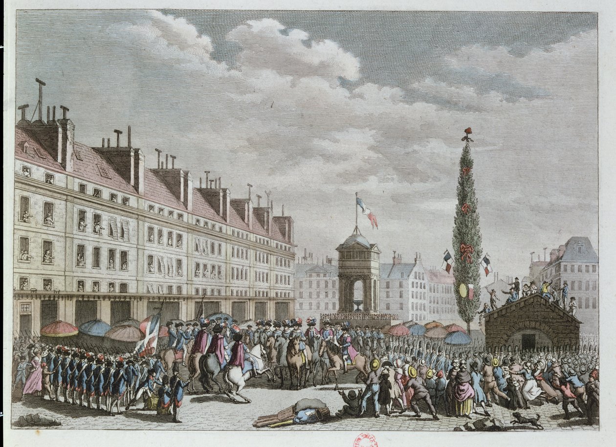 Perustuslain julistus, Place des Innocents, Pariisi, syyskuu 1791, 1791 (värikaiverrus) tekijältä French School
