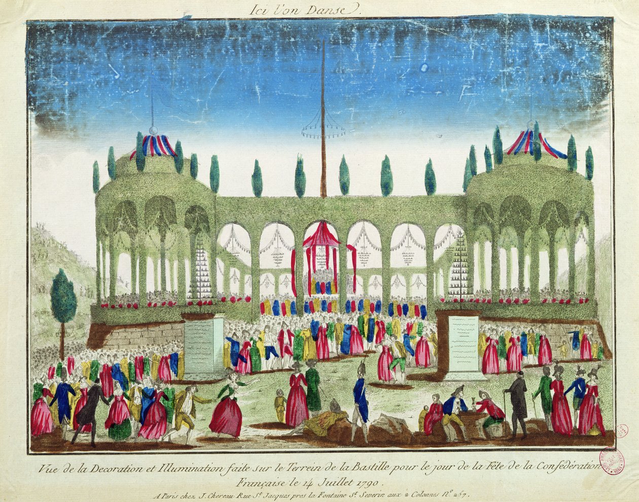 Bastillen koristelu ja valaistus liiton juhlaa varten, 14. heinäkuuta 1790 tekijältä French School