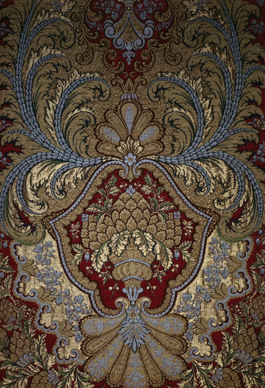 Koristeellinen yksityiskohta seinävaatekankaasta, Versaillesin palatsi (tekstiili). tekijältä French School