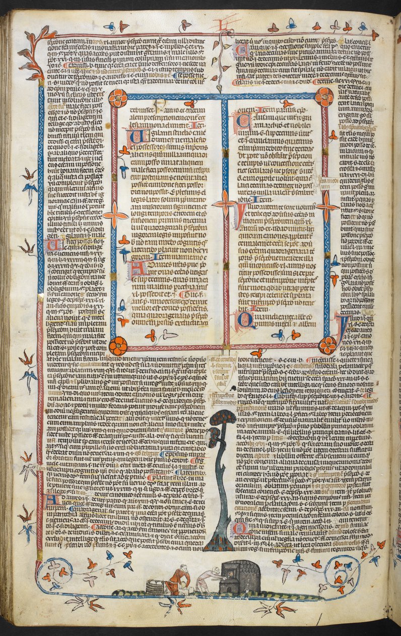 Gregory IX:n säädökset Bernard of Parman kiillolla ("Smithfield Decretals"), MS Royal MS 10 E IV, f.145v, n.1300-40 (muste pergamentilla) tekijältä French School