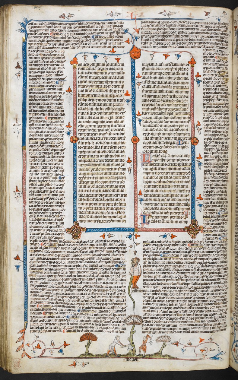 Gregory IX:n säädökset Bernard of Parman kiillolla ("Smithfield Decretals"), MS Royal MS 10 E IV, f.100v, n.1300-40 (muste pergamentilla) tekijältä French School