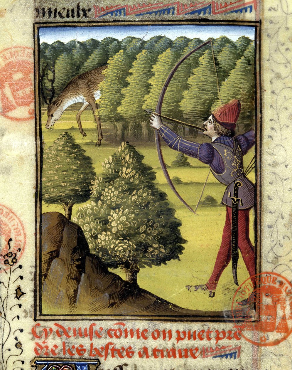 Hirvenmetsästys - "" Metsästyskirjassa Gaston Phoebus, Foixin kreivi, Béarnin herra"" tekijältä French School
