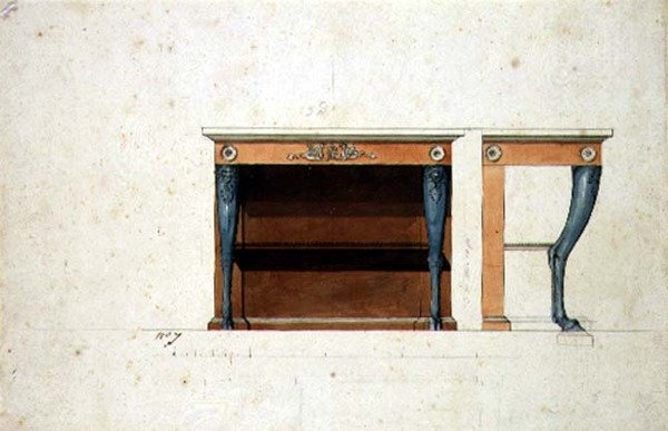 Suunnittelu Directoire-konsolipöydälle, n. 1795 (kynä & muste vesivärillä paperille) tekijältä French School