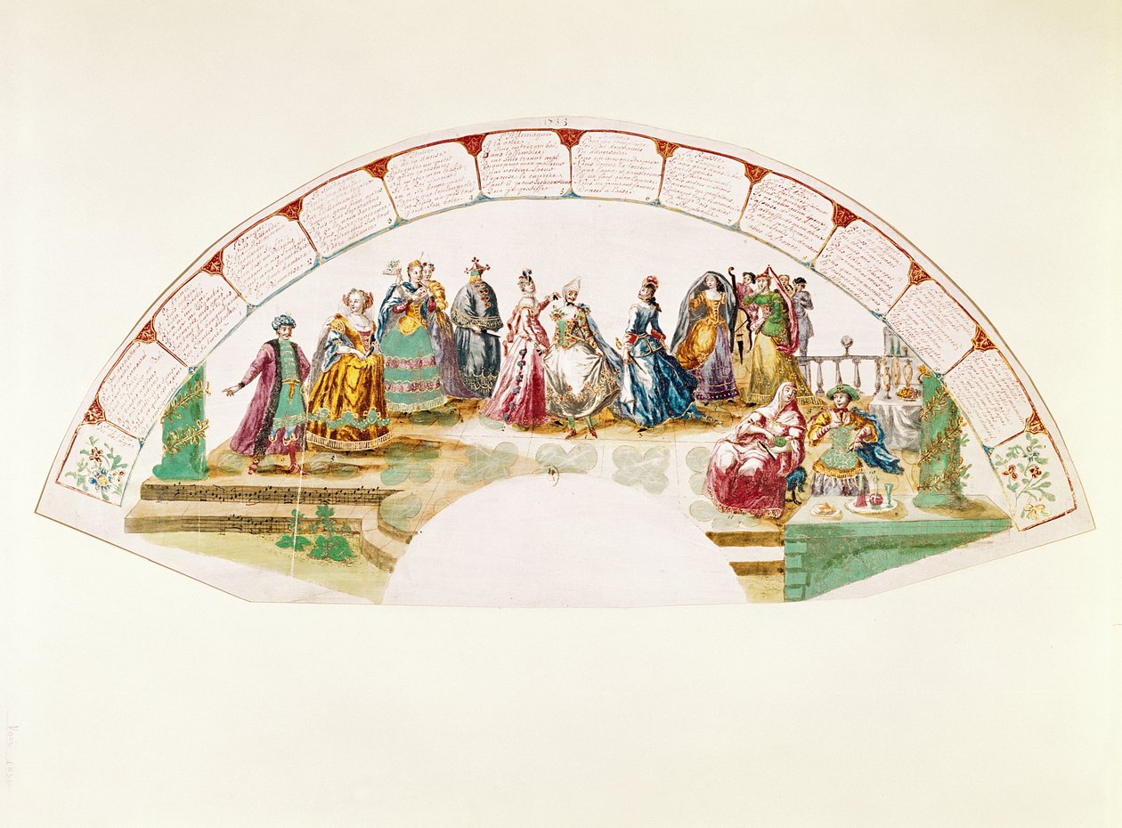 Suunnittelu fanille, joka juhlii kansojen tanssia ja karnevaalia, 1733 tekijältä French School