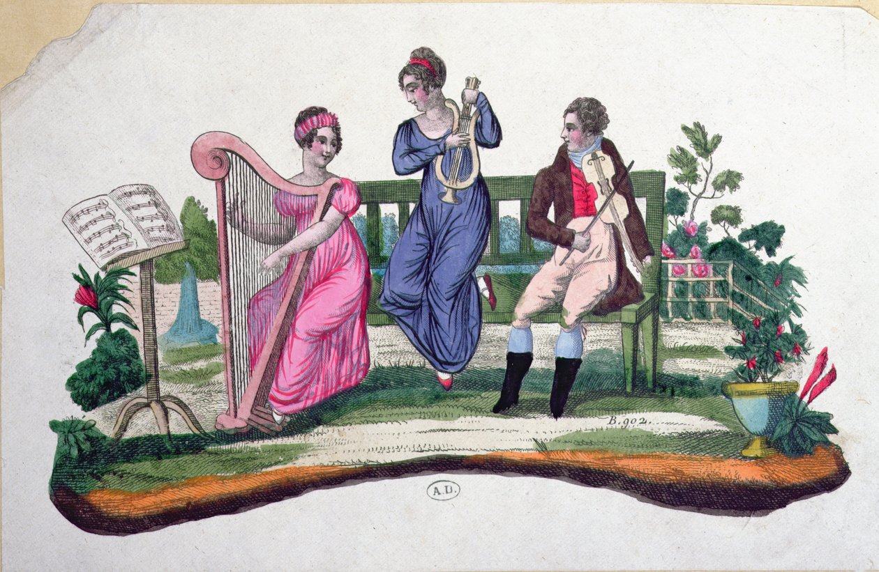 Ulkokonserttia kuvaava malli fanille, n. 1830 tekijältä French School