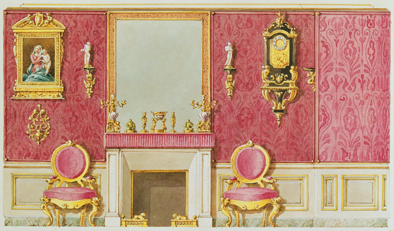 Suunnittelu salonkiin rue Fortuneelle, Balzacin vuonna 1847 ostamaan taloon (wc paperilla) tekijältä French School