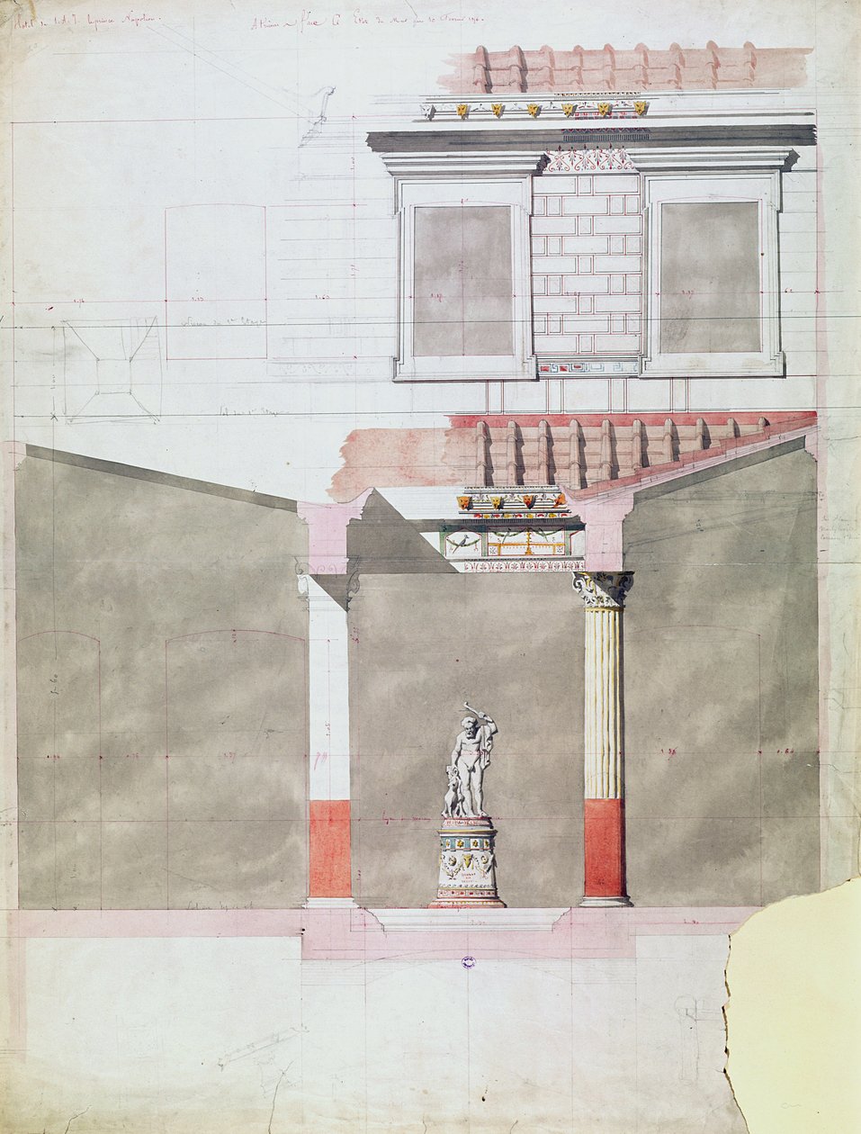 Suunnittelu Prinssi Napoleon III:n (1808-73) Pompejin palatsin atriumiin (wc paperilla) tekijältä French School