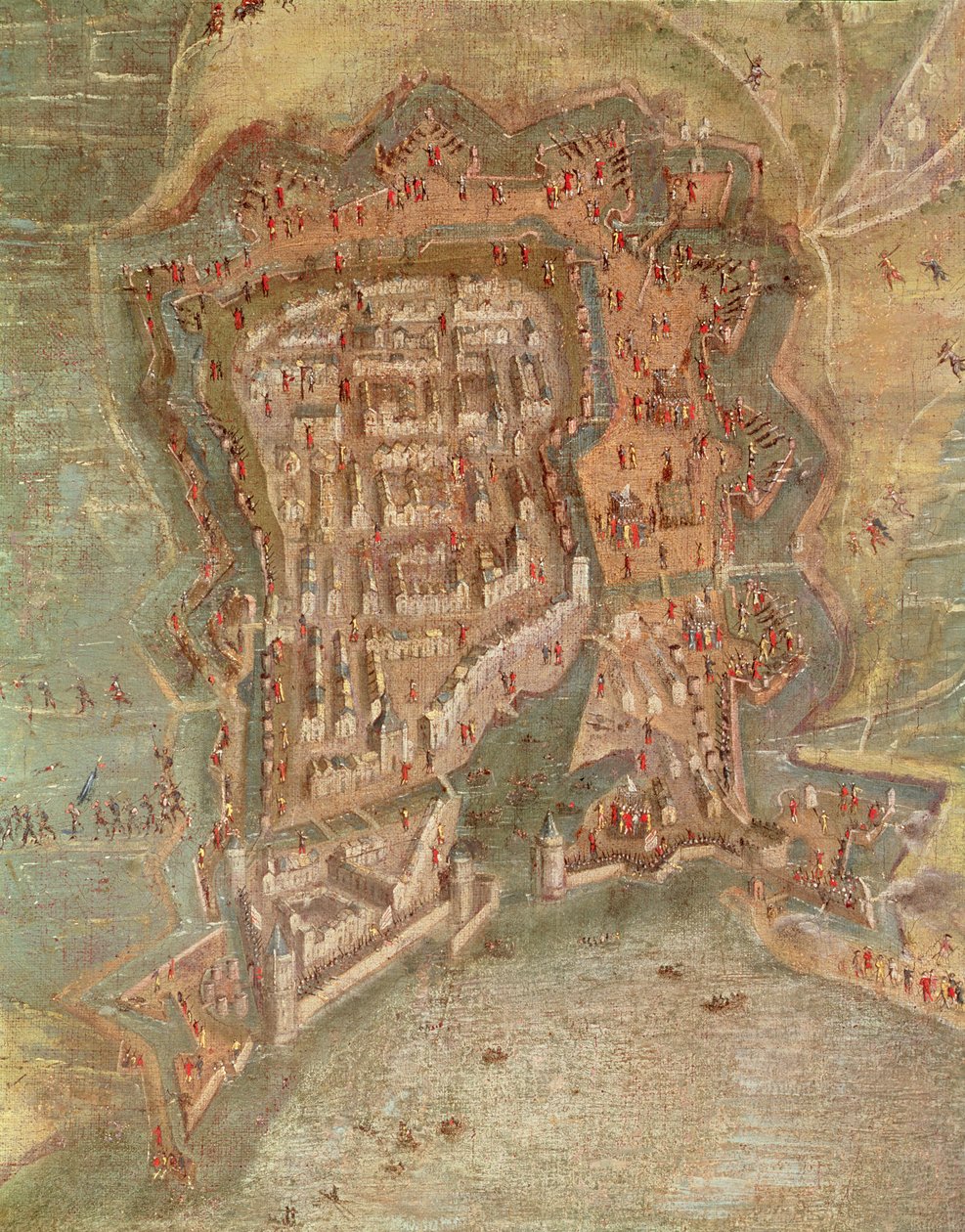 Yksityiskohta - Kardinaali Richelieun joukkojen La Rochellen piiritys vuosina 1627-1668 (öljy kankaalle) tekijältä French School