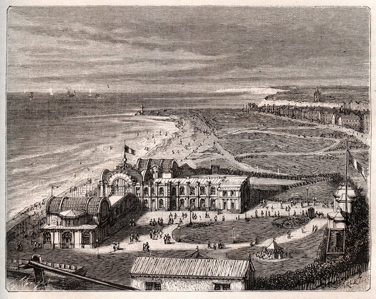 Dieppe - Normandia - kaiverrus V.A. Malt-Brownin kirjaan "La France illustrée: maantiede, historia, tilastohallinto". 1884 tekijältä French School
