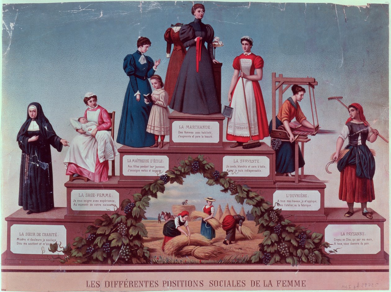 Naisten erilaiset sosiaaliset asemat, 1800-luvun loppu (värikaiverrus) tekijältä French School