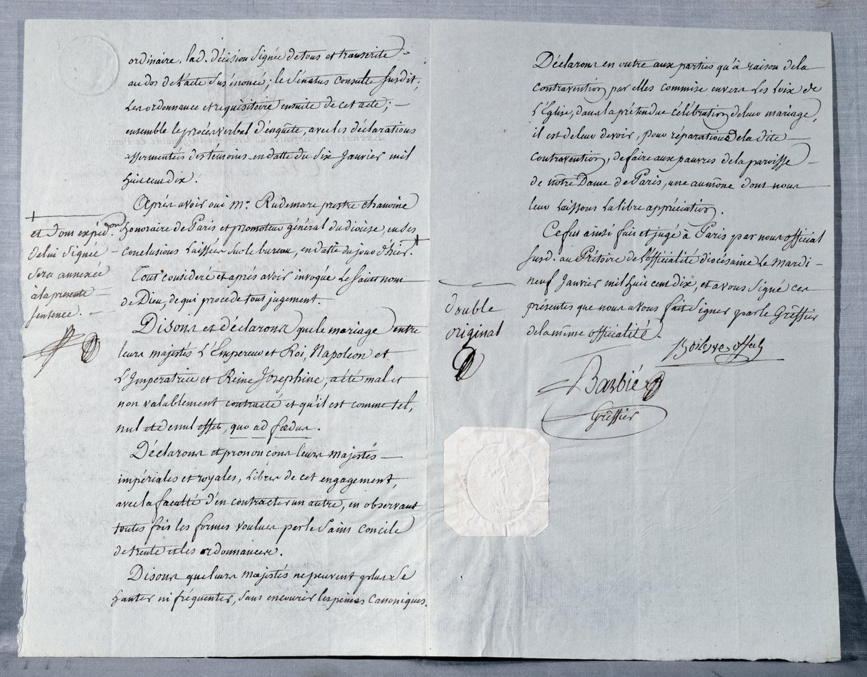Keisari Napoleon Bonaparten (1769-1821) ja keisarinna Josephinen (1763-1814) avioeroilmoitus 9. tammikuuta 1810 tekijältä French School