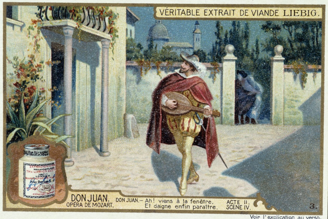Don Juan: II näytös, kohtaus IV, Don Juanin serenadi - chromo Liebig tekijältä French School