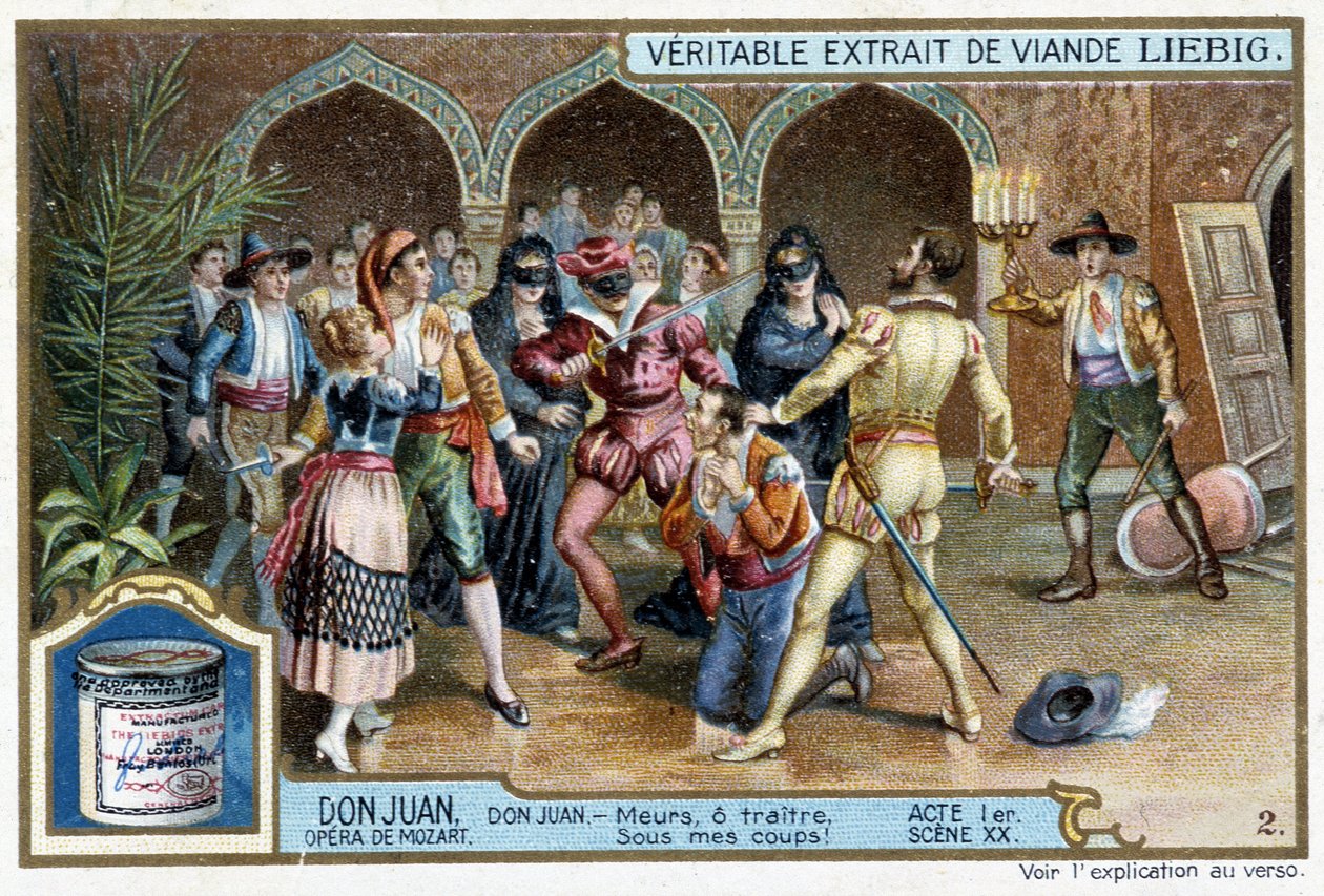 Don Juan: näytös I, kohtaus XX, Don Juan naamioballissa - chromo Liebig tekijältä French School