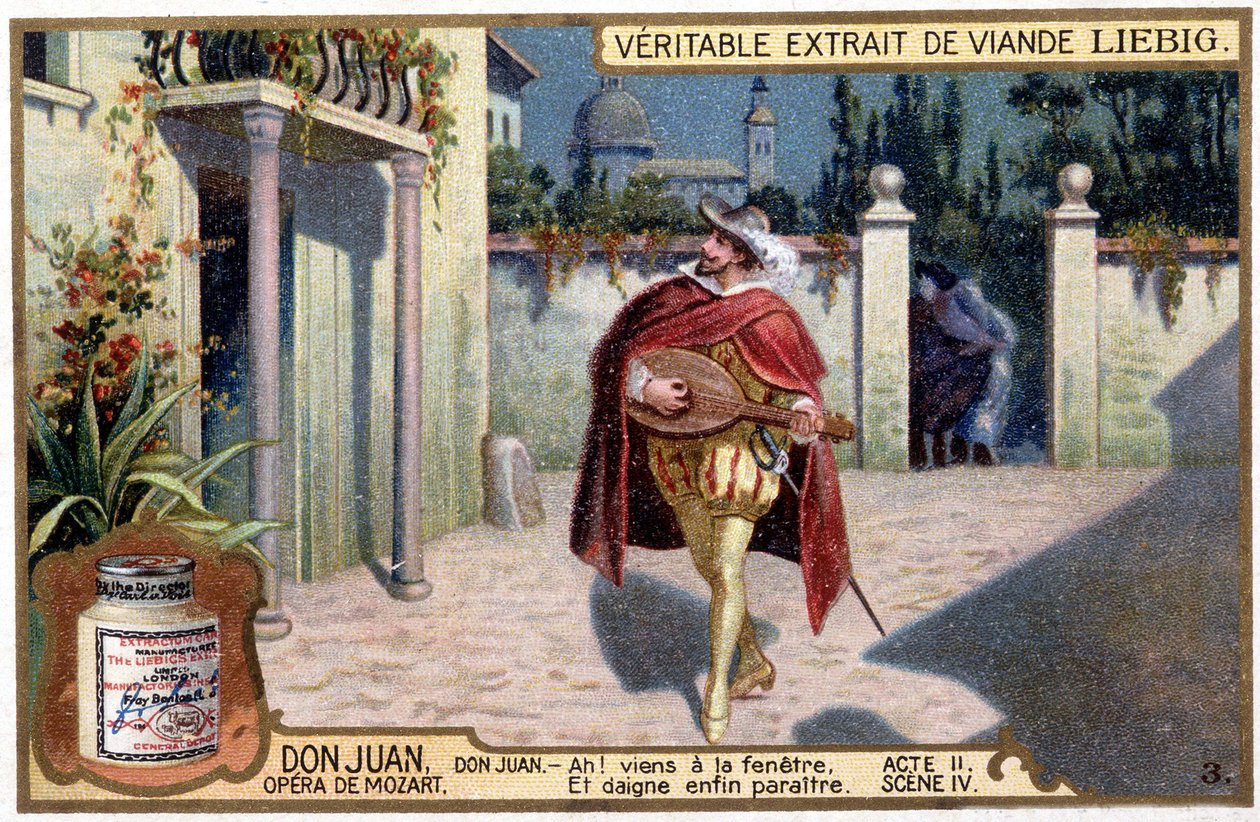 Don Juan Trubaduurissa: Act II sc. Mozartin oopperan "" Don Giovanni" IV kappale" Liebig Chromolithography, v.1900 tekijältä French School