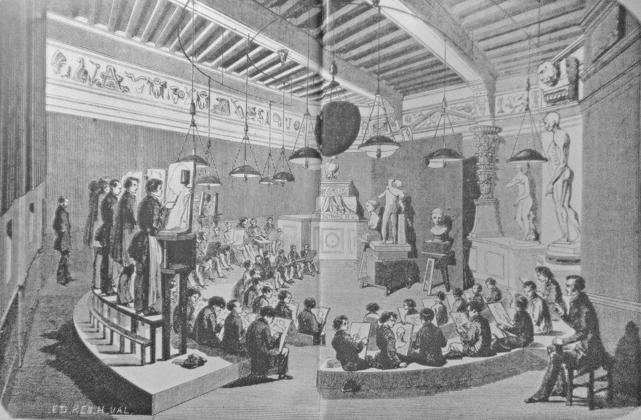 Piirustustunti veistoksesta, Royal Free School of Art (litho) tekijältä French School