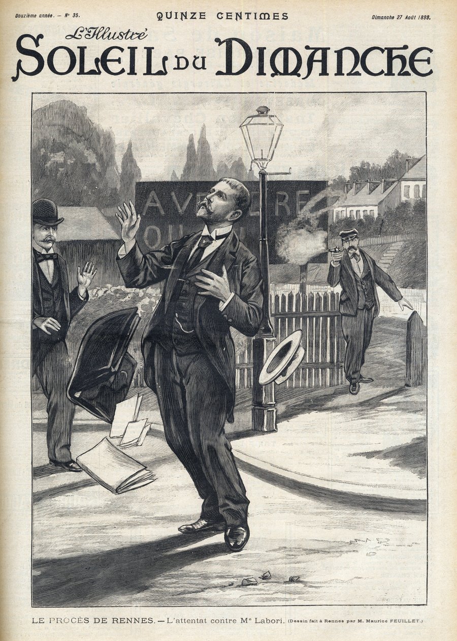 Dreyfusin tapaus - Maitre Laborin murhayritys Rennesin oikeudenkäynnin aikana - Hyökkäys Fernand Laboria (1860-1917), Alfred Dreyfusin (1859-1935) puolustusasianajajaa vastaan. tapa paikkaan, jossa tekijältä French School