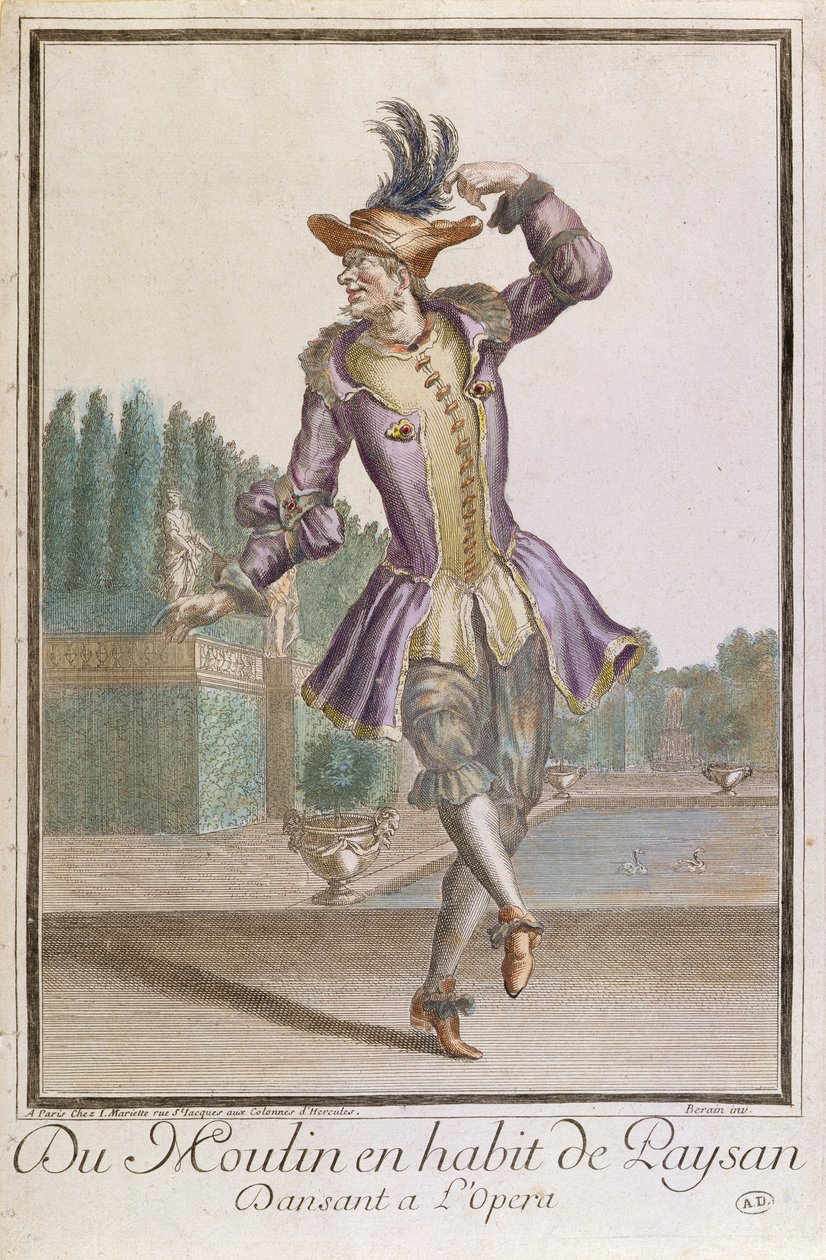 Du Moulin talonpoika-asussa balettiin LOperassa, kustantaja Mariette, 1600-luvun loppu tekijältä French School