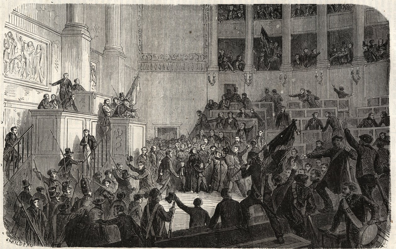Orléansin herttuatar Chambre des Deputesissa (1848), Pariisi, Ranska - Vuoden 1848 vallankumous - Orléansin herttuatar edustajainhuoneessa Pariisissa tasavallan julistamisen aikaan" (Helene de Mecklembourg Schwerin, Orléansin herttuatar tri tekijältä French School