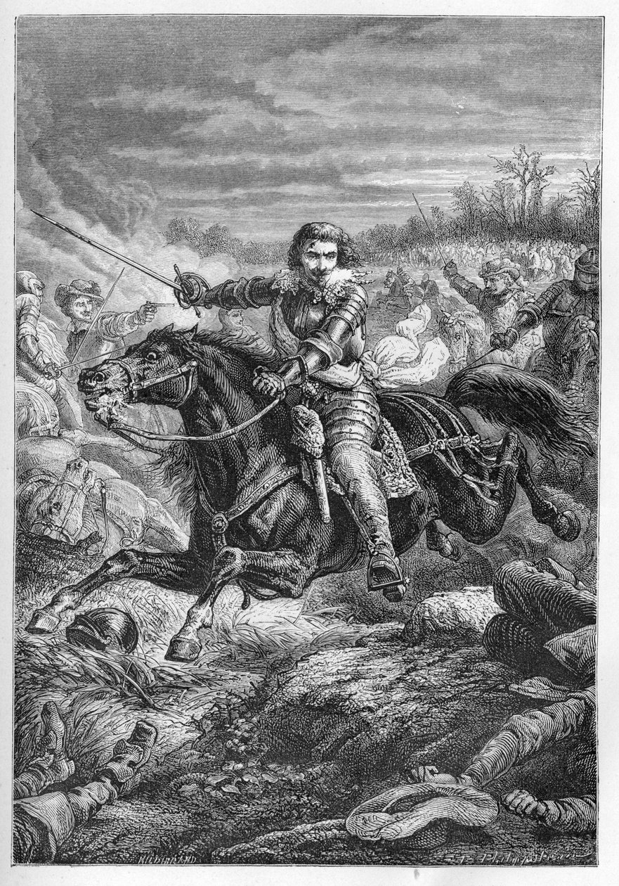 Montmorencyn (Montmorenci) herttua Henrik II (1595-1632) Castelnaudaryn taistelussa vuonna 1632 - Montmorencyn herttua. Taistelut Castelnaudaryssa - kaiverrus kirjasta "" L