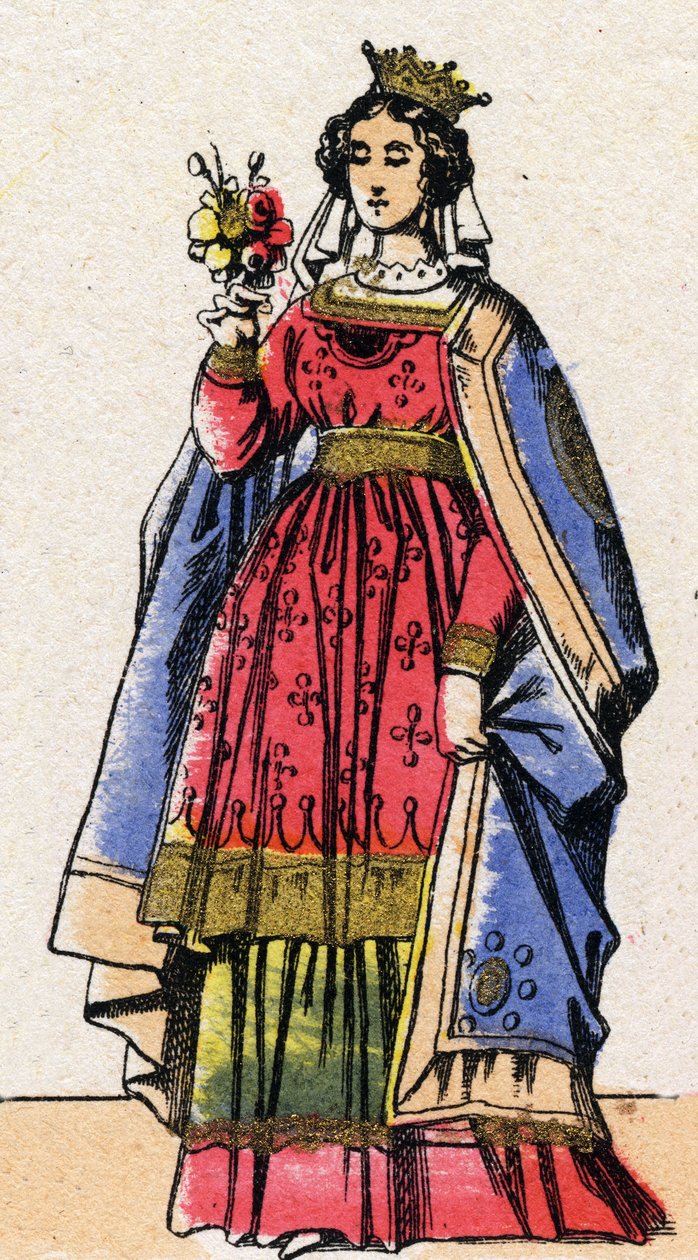Kapetsialaisten dynastia: Adelen tai Alixin tai Alice de Champagnen (1140-1206) muotokuva, Louis VII dit le Jeunen (1120-1180) vaimon Ranskan kuningatar. Epinaalikuvaus 1800-luvun lopulta. Yksityinen kokoelma. tekijältä French School