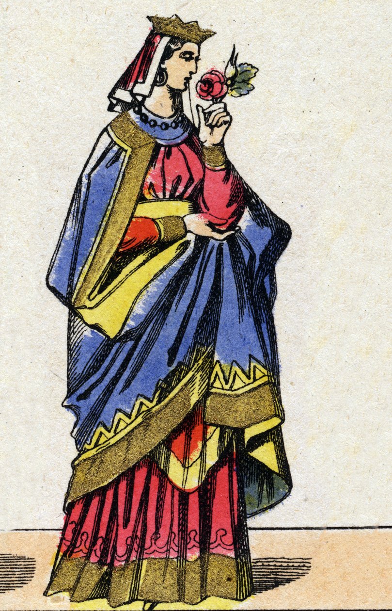 Kapetsialaisten dynastia: Hollannin Berthen tai Frieslandin Berthen muotokuva (1058-1093) Ranskan kuningatar, Ranskan Philip I:n vaimo (1052-1108). Epinaalikuvaus 1800-luvun lopulta. Yksityinen kokoelma. tekijältä French School