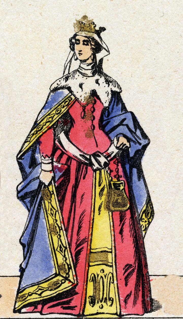 Kapetsialaisten dynastia: Navarran Joan Ieren (1271-1305), Ranskan kuningattaren vaimon, Ranskan Philip IV:n vaimon muotokuva, joka tunnetaan nimellä Philip the Bel (1268-1314). Epinaalikuvaus 1800-luvun lopulta. Yksityinen kokoelma. tekijältä French School