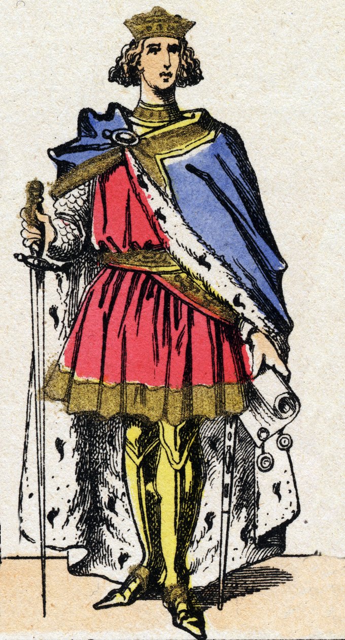Capetians-dynastia: Muotokuva Philip III:sta nimeltä Hardi (1245-1285), frankkien kuningas 1270-1285. Epinaalikuvaus 1800-luvun lopusta. Yksityinen kokoelma. tekijältä French School