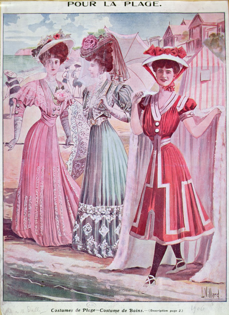 1900-luvun alun ranta- ja uimapuvut, n. 1906 (väri litho) tekijältä French School