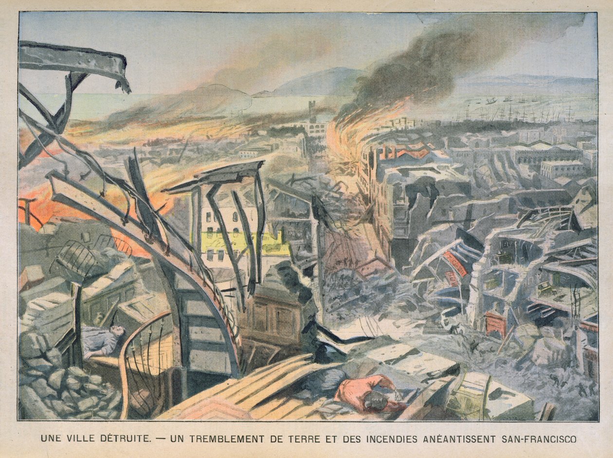 Maanjäristys ja tulipalot San Franciscossa 18. huhtikuuta 1906, kuva Le Petit Parisienista, 6. toukokuuta 1906 tekijältä French School