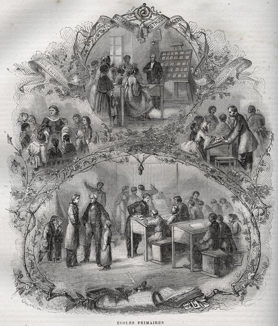Peruskoulut Ranskassa 1800-luvulla - kaiverrus - Maurice La Charestin uusi kansallinen tietosanakirja - 1870 - tekijältä French School