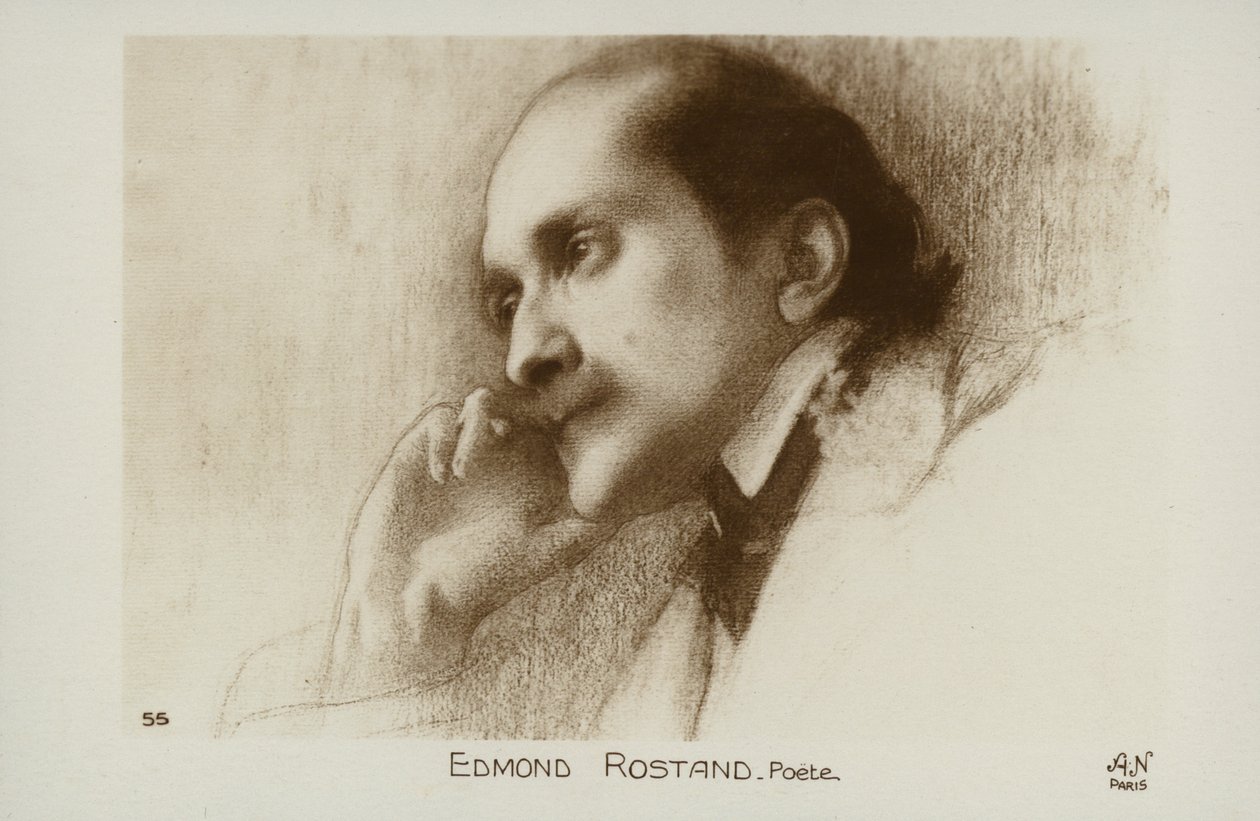 Edmond Rostand (1868-1918), ranskalainen runoilija ja näytelmäkirjailija (litografia). tekijältä French School