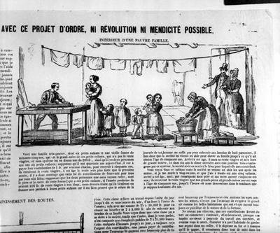 Vaalijuliste, joka kuvaa köyhän perheen sisustusta tekijältä French School