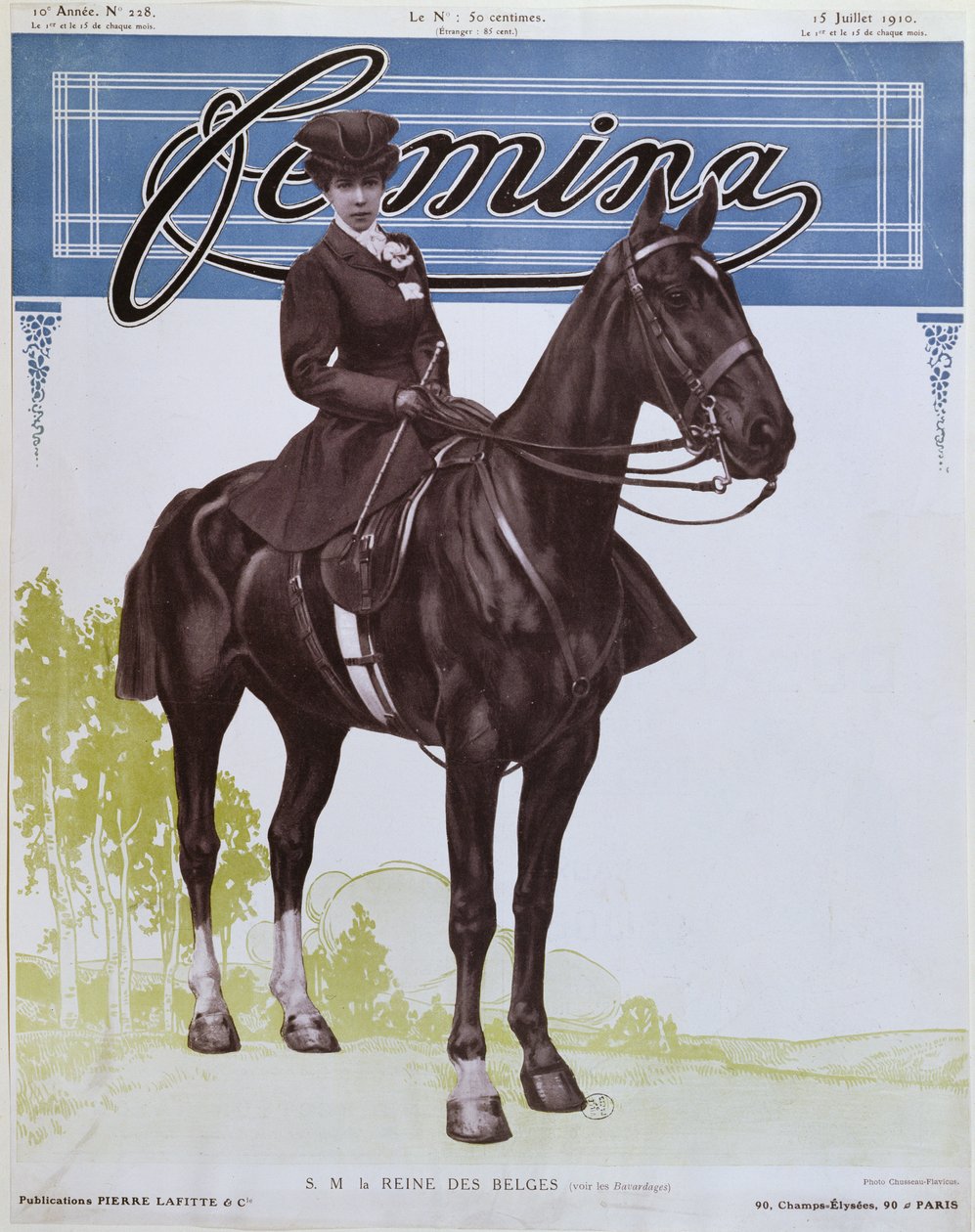 Elisabeth (1876-1965) Belgian kuningatar, Femina Magazine -lehden kannesta, 15. heinäkuuta 1910 tekijältä French School