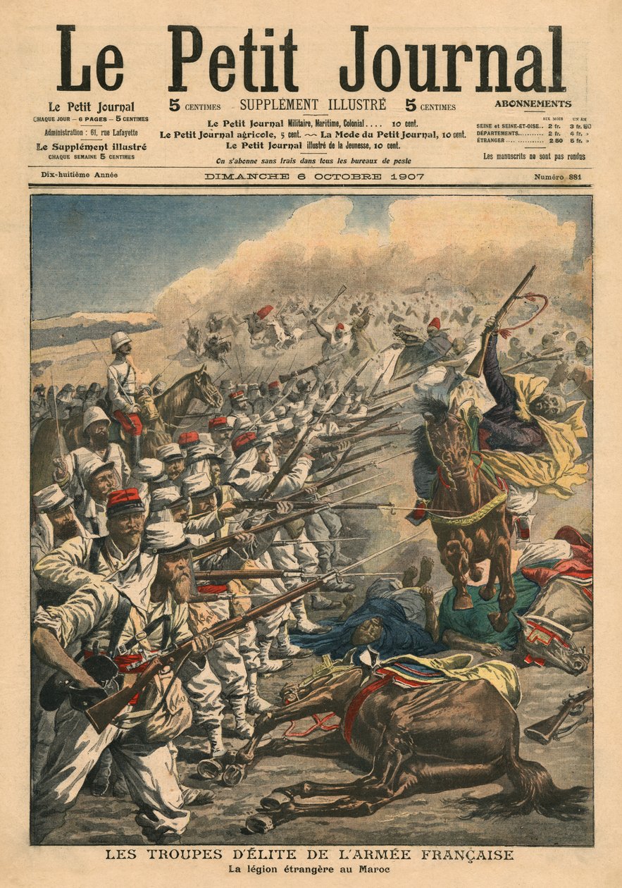 Ranskan armeijan eliittijoukot, Ranskan muukalaislegioona Marokossa, kuvitus "Le Petit Journalista", liitekuva, 6. lokakuuta 1907 tekijältä French School