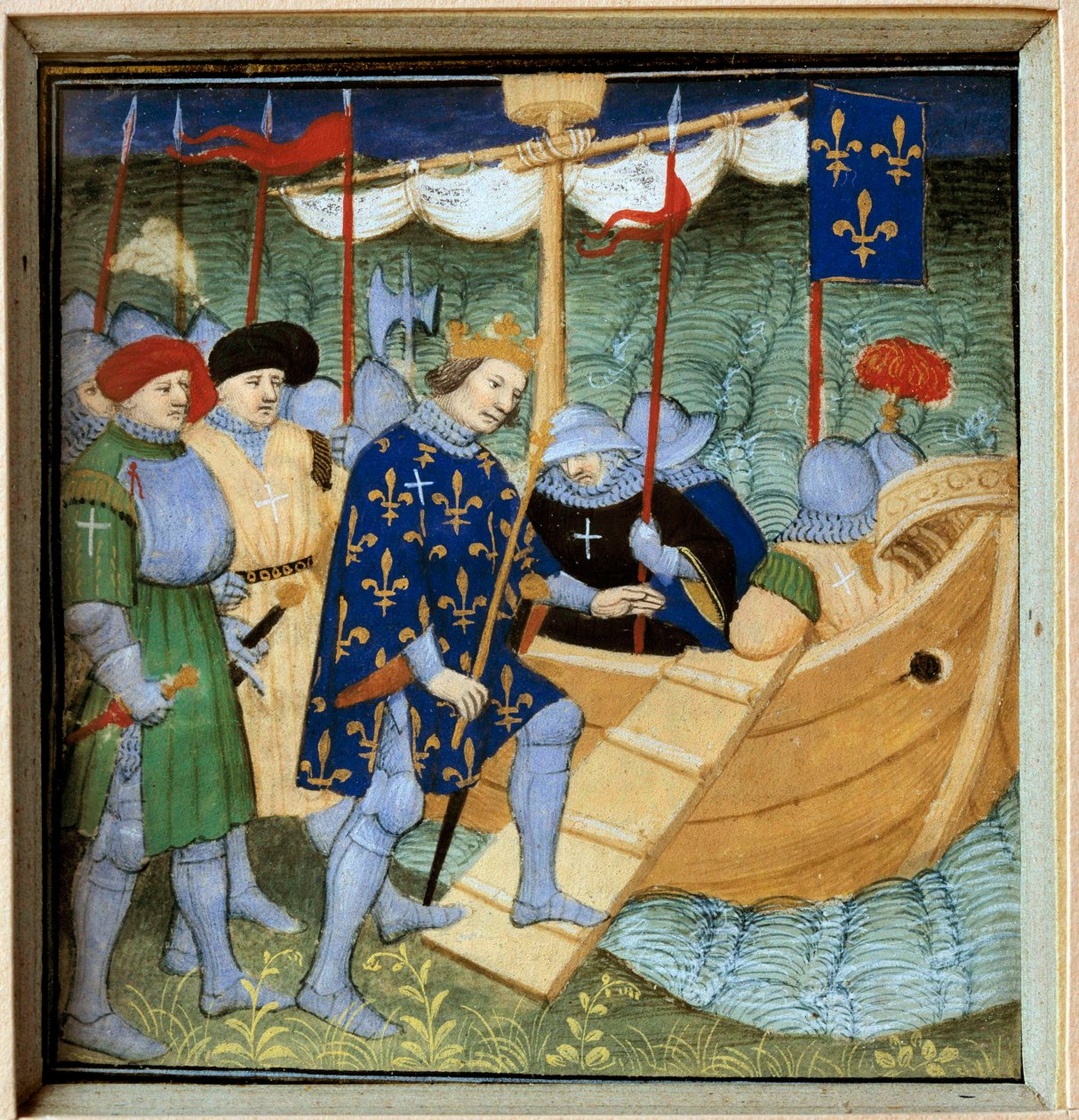 Pyhän Ludvigin (Ludvig IX) (1214-1270) laivalaiva ranskalaisen koulukunnan 7. pienoisristiretkeä varten. tekijältä French School