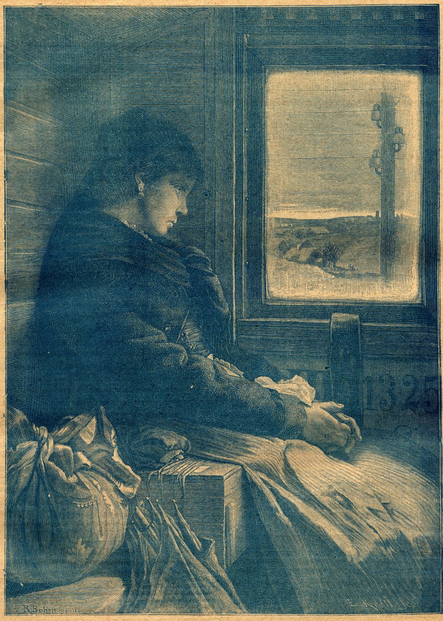Muutto junassa. Kaiverrus "La Terre Illustreessa" nro 103, 20. lokakuuta tekijältä French School