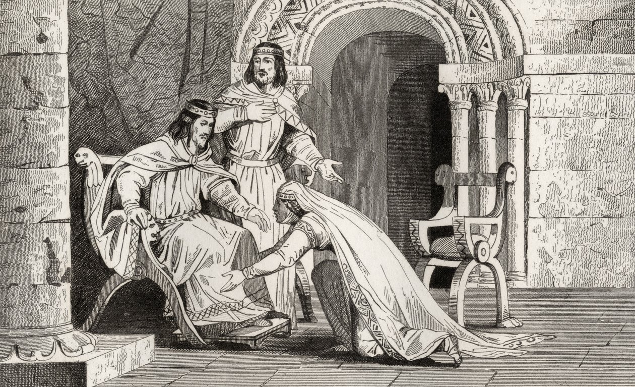 Emme suutelee aviomiehensä Raoulia (k.936) polvea tunnustuksena hänen suvereniteetistaan Colartin "Histoire de France" -kirjasta, julkaistu n. 1840 tekijältä French School