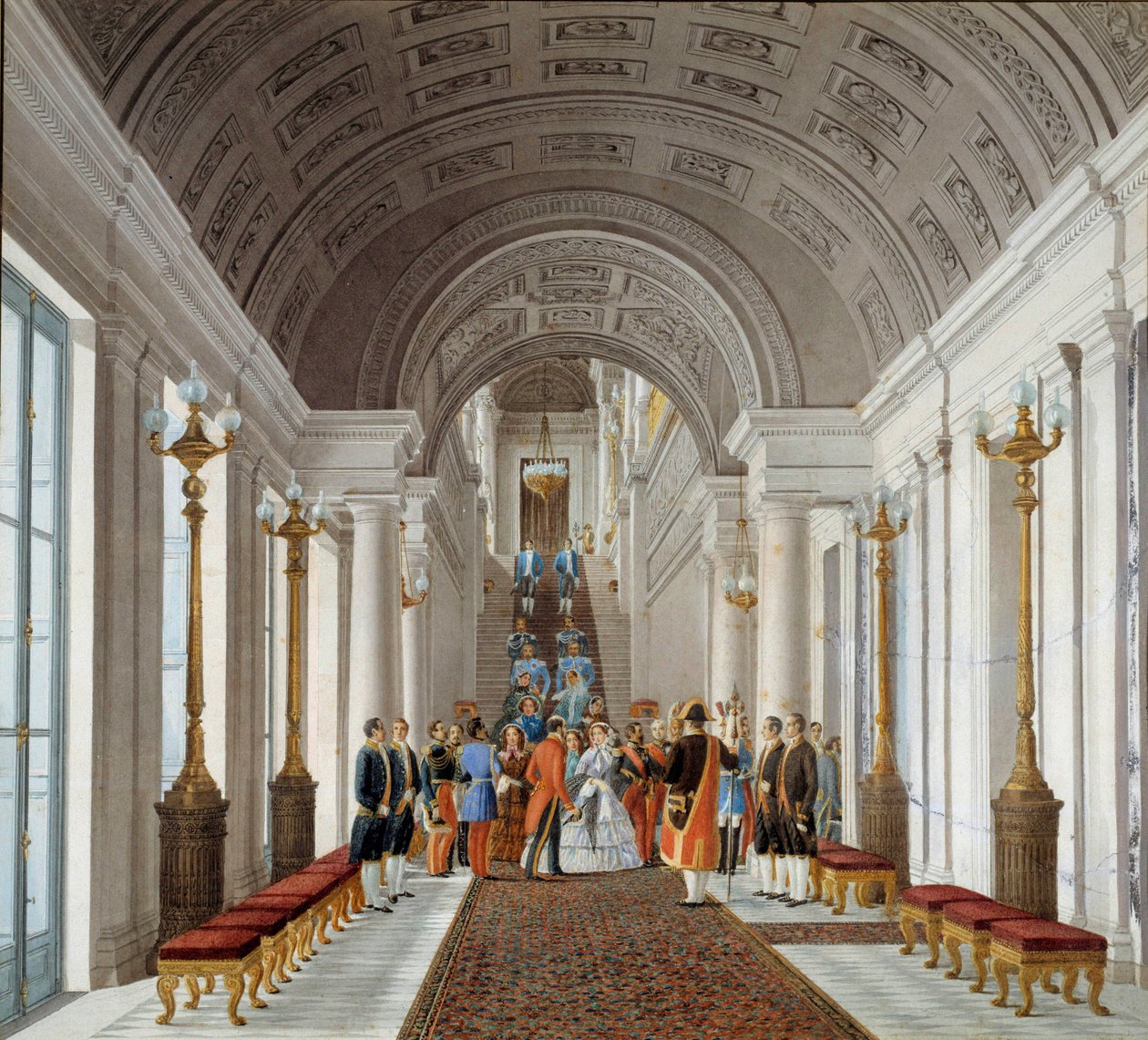 Keisari Napoleon III (1808-1873) ja Impress Eugenie (1826-1920) Tuileries Anonymous -maalauksessa noin 1860. Pariisi, koristetaide tekijältä French School