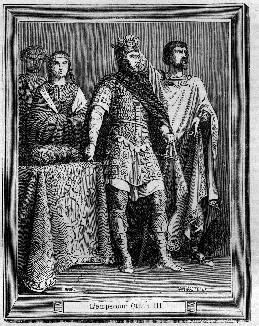 Keisari Othon III (980-1002), Saksan Rooman keisari Maurice Lachatren kaiverrus "Paavi-kuningas-kuningatar-ja keisarien historia vuosisatojen ajan" tekijältä French School