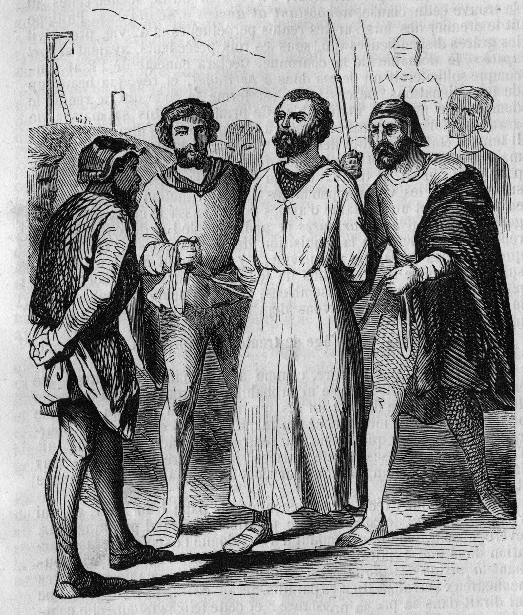 Enguerrand de Marignyn kamariherra ja kuningas Filip IV Belin ministeri marssi kidutukseen vuonna 1315. Kaiverrus 1800-luvulta. tekijältä French School
