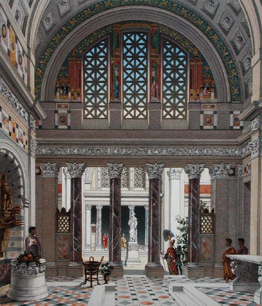 Palatsin sisääntulo antiikin Roomassa, n. 1880 (väri litho) tekijältä French School