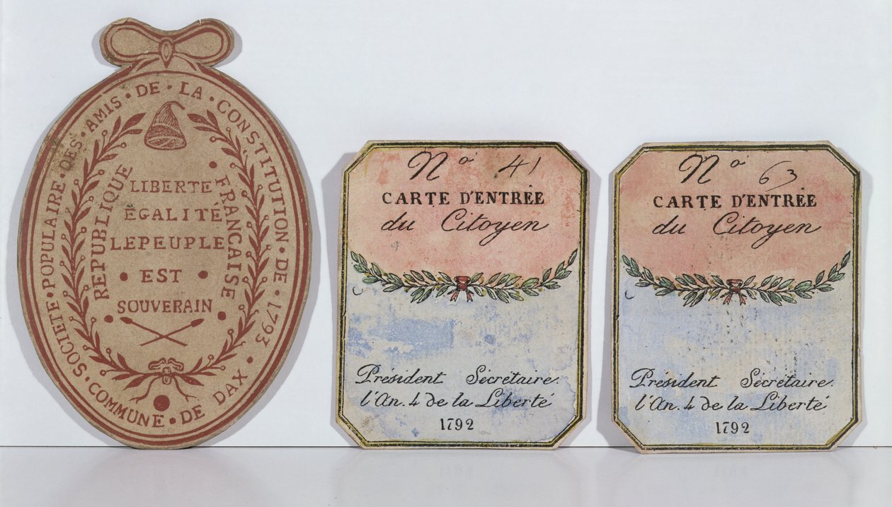 Pääsykortit perustuslain ystävien seuralle Daxissa, 1792 ja 1793 (painettu paperi) tekijältä French School