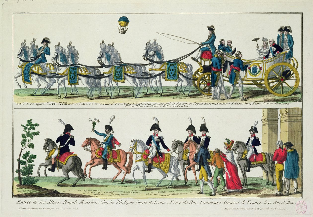 Kaarlen, Artoisin kreivin, Pariisiin 12. huhtikuuta 1814 ja Ranskan ja Navarran kuninkaan Ludvig XVIII:n Pariisiin 3. toukokuuta 1814 tekijältä French School