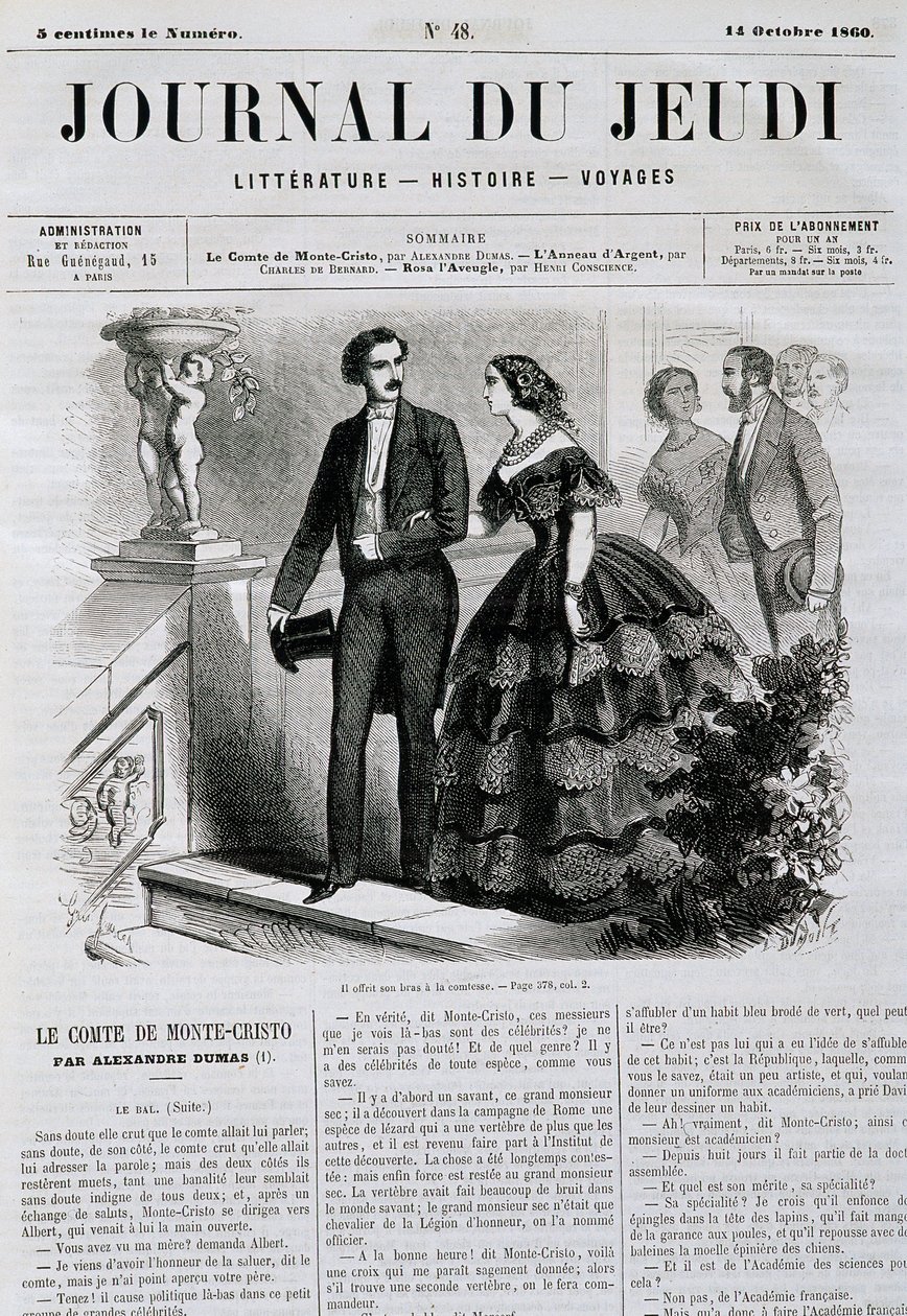 Jakso romaanisarjasta Monte Criston kreivi (Monte Cristo) - "" Le Journal du Jeudi" -lehdessä 14.10.1860 tekijältä French School