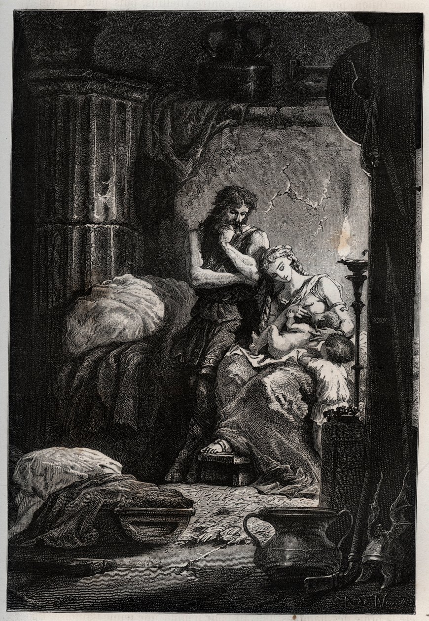 Eponine ja hänen miehensä Julius Sabinus (kuoli 78 jKr.) asuvat salaa luolassa paetakseen Vespasian keisaria (9-79) - Sabinus ja hänen vaimonsa Eponine, piilossa luolassa - kaiverrus "" L